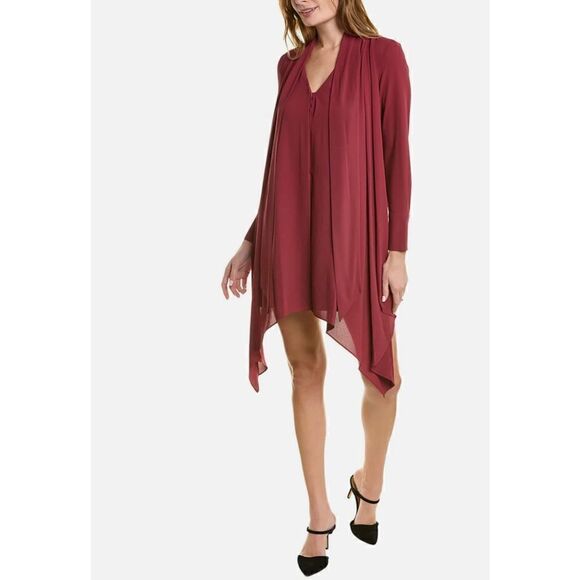 BCBGMAXAZRIA Versatile Drape Shawl Necktie Ribbon Wine Mini Dress 6 NWT - Picture 5 of 7